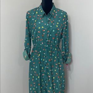 Xhilaration Green Floral Long Sleeve Dress Size L